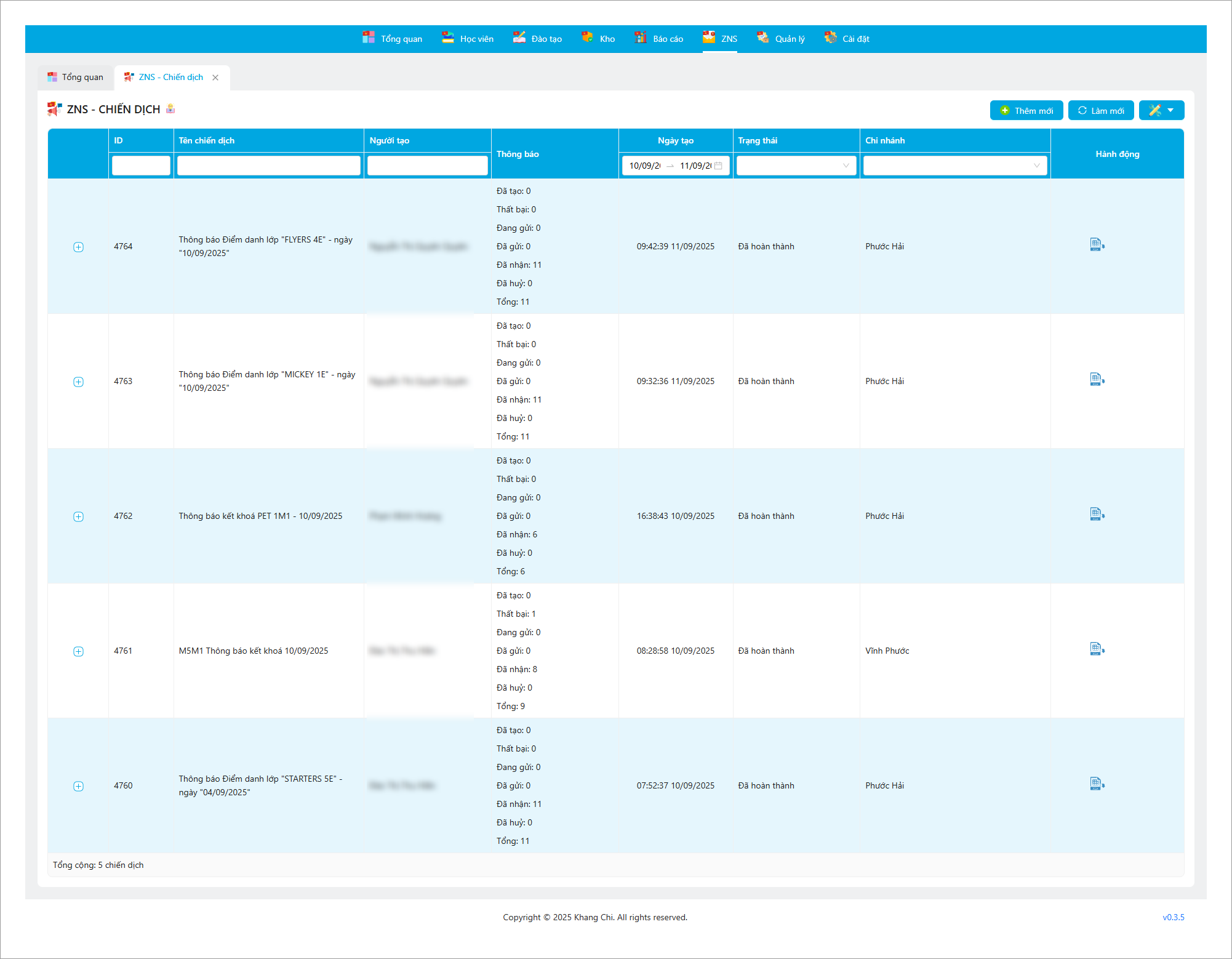 Chiến dịch gửi ZNS: Tự động gửi thông báo lịch học, điểm danh, tình trạng học tập. Chiến dịch gửi ZNS: Tự động gửi thông báo lịch học, điểm danh, tình trạng học tập.